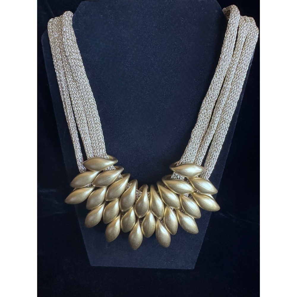 Matte Gold Tone Necklace Multi Strand Mesh Bib Bold Goddess Egypt
